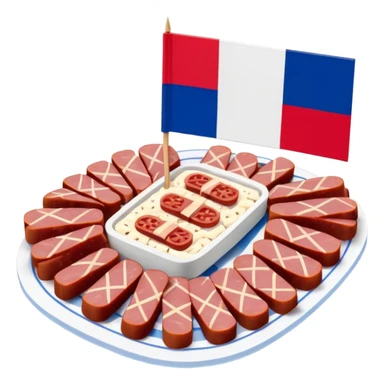 French flag on tooth pick on top of a SPAM charcuterieplatter sticker