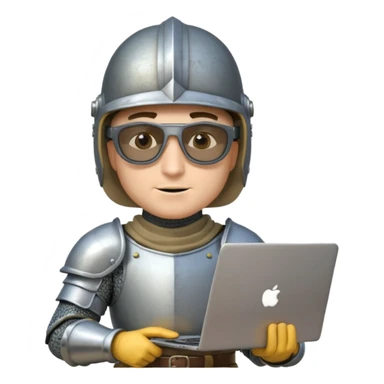 Knight with helmet dark glasses holding laptop and money sticker