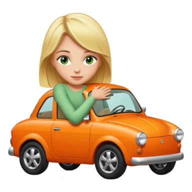 Blonde girl with green eyes Hughing a Orange car  sticker