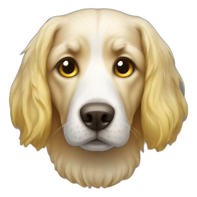 A thousand year old dog with white nose and yellow hair sticker