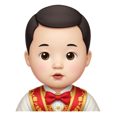 baby guy, pacifier, wearing chinese royal ancient custome, red bow tie sticker