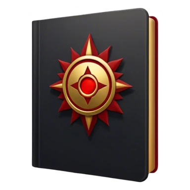 Un libro negro mate con detalles en dorado profundo o rojo oscuro, irradiando una sombra poderosa, con un símbolo de escudo protector, y una ligera aura de calor, reflejando el poder de vivir sin miedo.  sticker