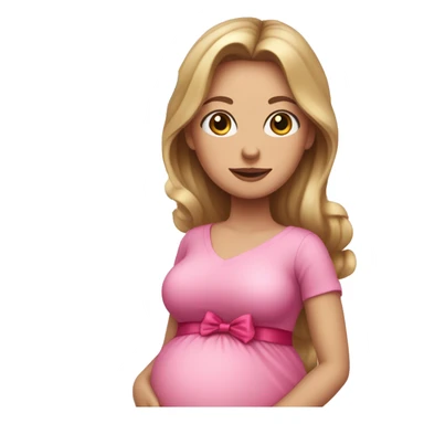 White pregnant woman with blue eyes and Dark blond hair, pink dress with bow and pink heart ballons.  sticker