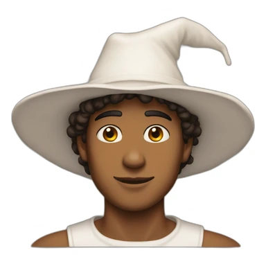 God ussop; 18 years old ;proud;brown man; very long nose; long white hat sticker