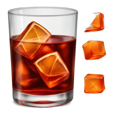 Negroni, short glass, a squared glass, few ice cubes sticker