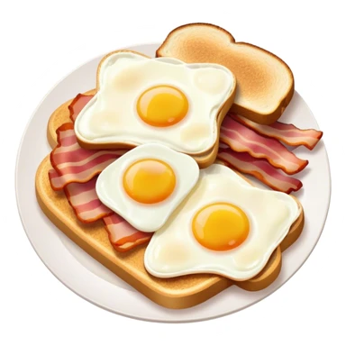 a breakfas platter with eggs, bacon and sticker