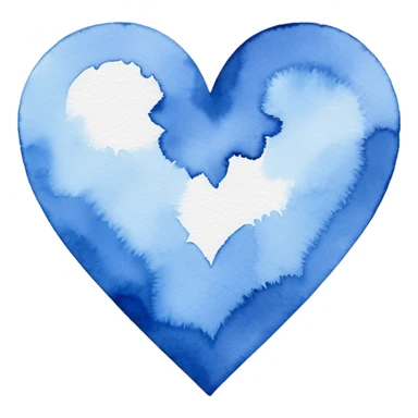 minimalist watercolor heart icon, monochromatic blue washes, soft bleeding edges, on textured white paper, serene and emotional, perfect for app icon, transparent background, flat lay --style raw --stylize 150 sticker
