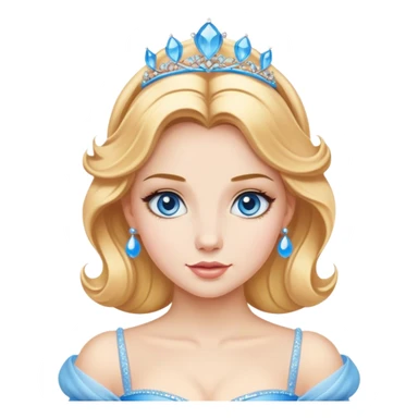 Cinematic Realistic Comical Cinderella Portrait, with every detail rendered realistically—from the soft, smooth texture of her fair skin to her artfully styled golden-blonde hair. Her bright blue eyes are wide with playful disbelief, and her expression carries a touch of whimsical humor while retaining elegant poise. Her classic ball gown, detailed with rich fabric textures and natural shadows, catches the light in a way that blends refined beauty with a hint of cheeky mischief, creating a striking, lifelike portrayal. sticker