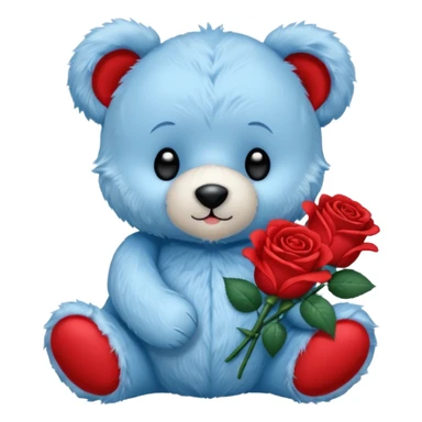 blue baby teddy bear holding roses  sticker