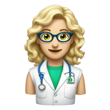 Enfermera vestida de verde, rubia pelo rizado, ojos azules con gafas  sticker