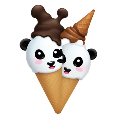 an ice cream but instead of the ice cream scoops it’s two panda heads on the cone sticker