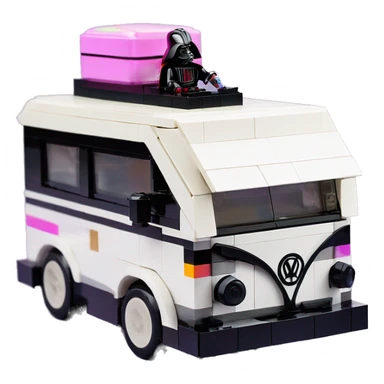 1/18 scale, Lego Barbie dream nightmare vw bug rv camper Haunted Cabin Darth Vader’s ice cube race car with bright white headlights and light saber bumpers  sticker