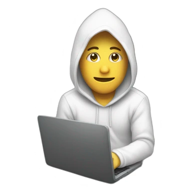 Developer with a white hood behind his computer and focus on his code  sticker
