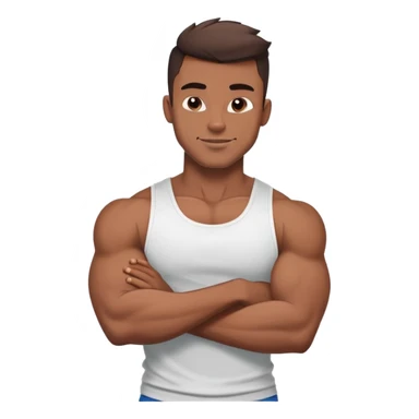 Handsome muscular boyfriend with defined abs, wearing a tank top, strong jawline, darkerr skin, charming smirk, flexing arm, sticker