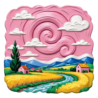 van gogh slop style pink SPAM art landscape sticker