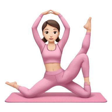 white brunette girl in light pink workout clothes doing dance stretching on yoga mat sticker