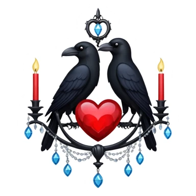 red heart with a black raven, moon, and chandelier, dark romance sticker