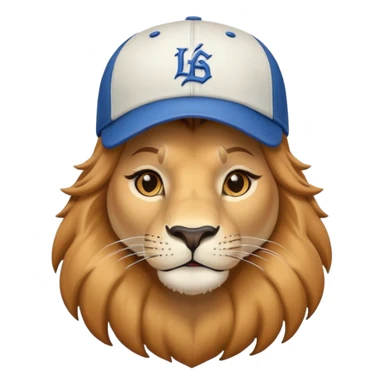 confident female lion head and shoulders wearing a baseball cap sticker