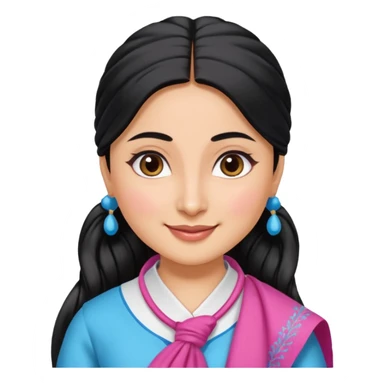 generate a pretty bratz emoji that looks like Kareena Kapoor's Geet character. 
Make her wear a white shirt with a colorful blue-pink dupatta wrapped around her neck. smiling big. Black hair tied into a side part ponytail

She should look like Kareena Kapoor sticker
