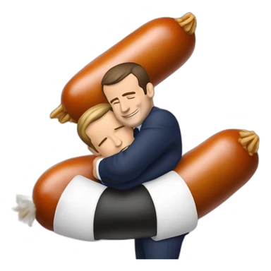 emmmanuel macron hugging a giant saussage sticker