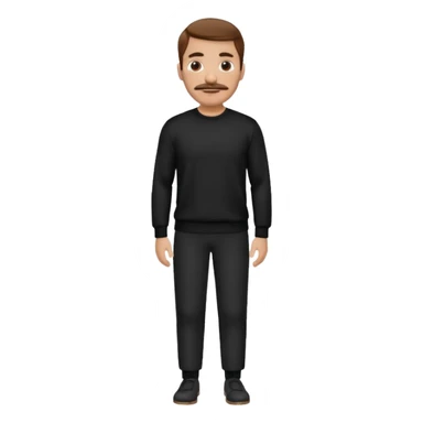 man with mustache, brown hair, 33years old, shirt, high temple Black pullover with a white shirt underneath and black fabric trousers 👕🖤👖 sticker