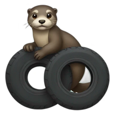 an otter holding a tire sticker