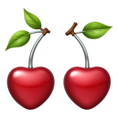 A pair of cherries emoji made of polished silver chrome, smooth rounded shapes, glossy metallic finish, soft highlights and reflections, cute proportions, iOS emoji style, centered, clean white background, no text sticker