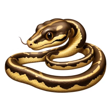 A photo-realistic headshot of a Ball Python with a rounded snout, soft contours, and a calm, curious look. Its warm brown head features bold dark markings, including the signature “alien-head” pattern. sticker
