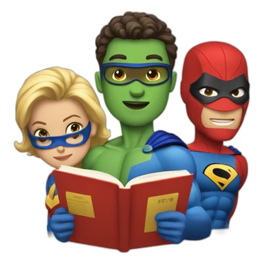 three superheroes reading books sticker