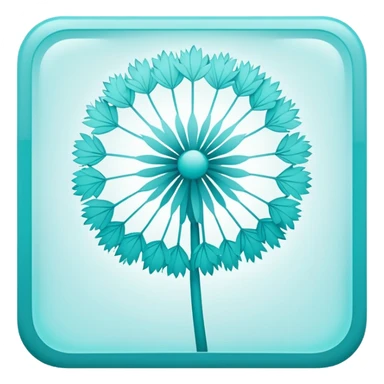a Tiny compressed Stylized light-turquoise dandelion symbol inside a pastel white square icon, light turquoise borders sticker