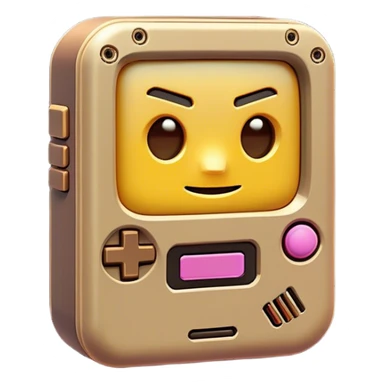 Clash of Clans aesthetic: Cinematic Playful Game Boy Portrait Emoji, rendered in a 3D vector-style similar to standard emojis with minimal shading and bold, simplified shapes. A compact, distinct form with signature details, softly glowing with a nostalgic gaming charm. Simplified yet unmistakably iconic, highly detailed and consistent, glowing with a soft radiance and high shine. Stylized with a touch of retro gaming magic and a soft glowing outline, capturing the essence of a beloved gaming relic with a friendly, playful manner! sticker