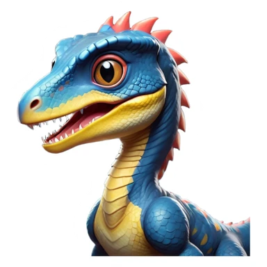 Cinematic Cute jurassic park Velociraptor Portrait Emoji, Head tilted playfully with a cheeky smirk, featuring a compact, agile form with smooth, dark scales and softened, expressive eyes that sparkle with mischievous charm, Simplified yet irresistibly adorable features, highly detailed, glowing with a warm, inviting prehistoric glow, high shine, affectionate and lively, stylized with a touch of whimsical dinosaur mischief, soft glowing outline, capturing the essence of a playful jurassic park Velociraptor that seems as if it could sprint out of the screen into your heart! sticker