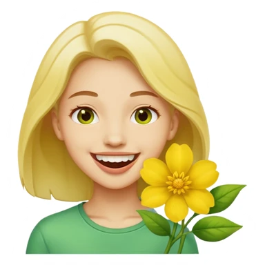 Normal emoji biting a flower sticker