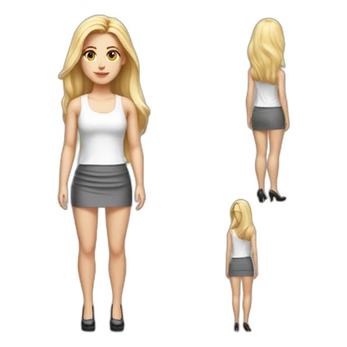 hyperrealist caucasian long blonde haired brown eyed woman white tank top gray tight mini skirt black high heel shoes full body sticker
