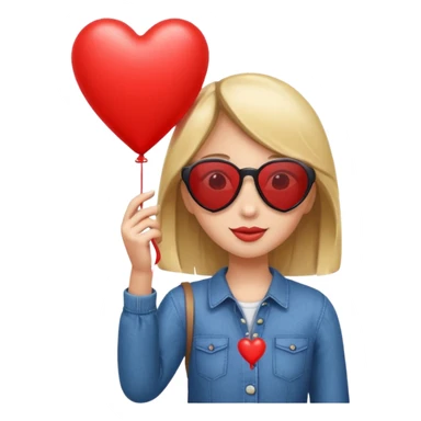 girl with sun glasses holding red heart balloon sticker