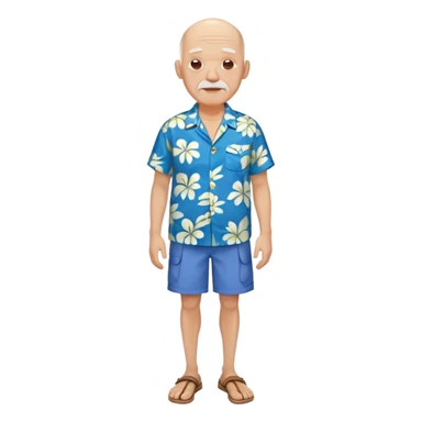 bald old man in blue  hawaiian shirt blue short full body sticker