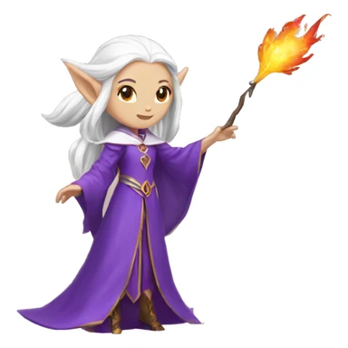 female white elf with elf ears wizard wearing purple robes casts fireball sticker