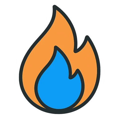 simple fire icon color outlined style fire flame with a blue center sticker