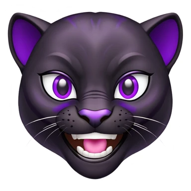 sleek black panther with bright purple eyes, laughing face sticker