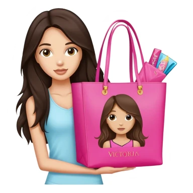 long haired brunette girl and victorias secret bag sticker