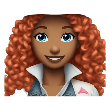 smiley face curly red hair wearing a pink cowboy hat white makeup and blue eye shadow sticker
