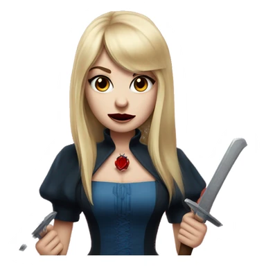 beautiful vampire woman with long blonde hair and blonde straight bangs and blue eyes wielding knives red water sticker