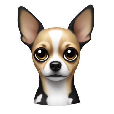 Chihuahua dog.His is mainly black and white, with black spots over the eyes, ears and back. The ears are large, pointed, There is a black spot on the chest that resembles an inverted triangle. He is upset sticker