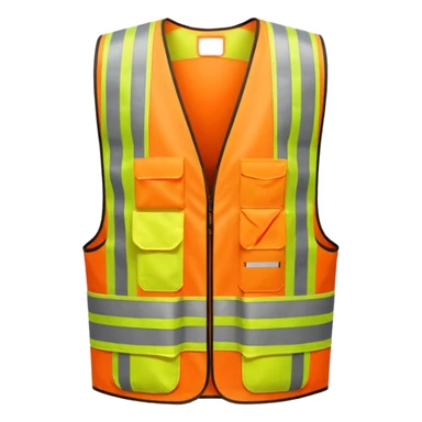 orange safety vest with bright yellow reflective stripes, construction site workwear, emoji style sticker