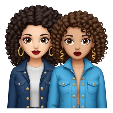 Boujy baddie best friends, trendy heavy makeup both dark hair one light skinned and one light brown and add curls  sticker