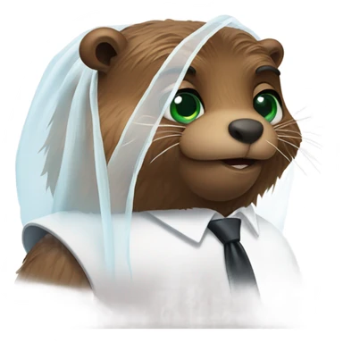 Two beavers in love with one of them with green eyes and also wearing a small wedding veil and the other with blue eyes and wearing a black tie and they’re in love sticker