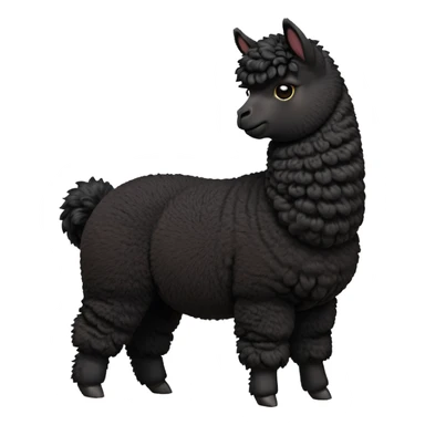 cinematic-[black alpaca]-realistic-full-body-standing-emoji,-tail-flicking-lazily,-head-tilted-dramatically,-curly-[black]-fur,-simplified-yet-realistic-focused-features,-highly-detailed,-glowing-with-an-almost-sarcastic-glow sticker