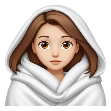 Prettt girl which straight brown hair with a white thick blanket around her sticker