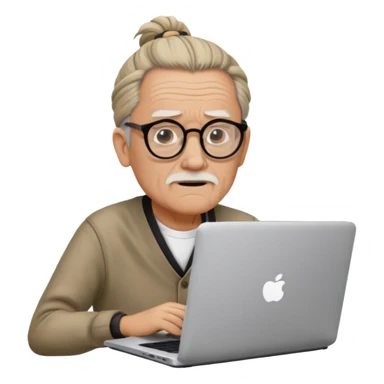 confused old man with a man bun, on a laptop sticker