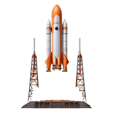 Cinematic shot of a heavy rocket lifting off from a launchpad, massive pillars of fire and smoke, dramatic lighting sticker